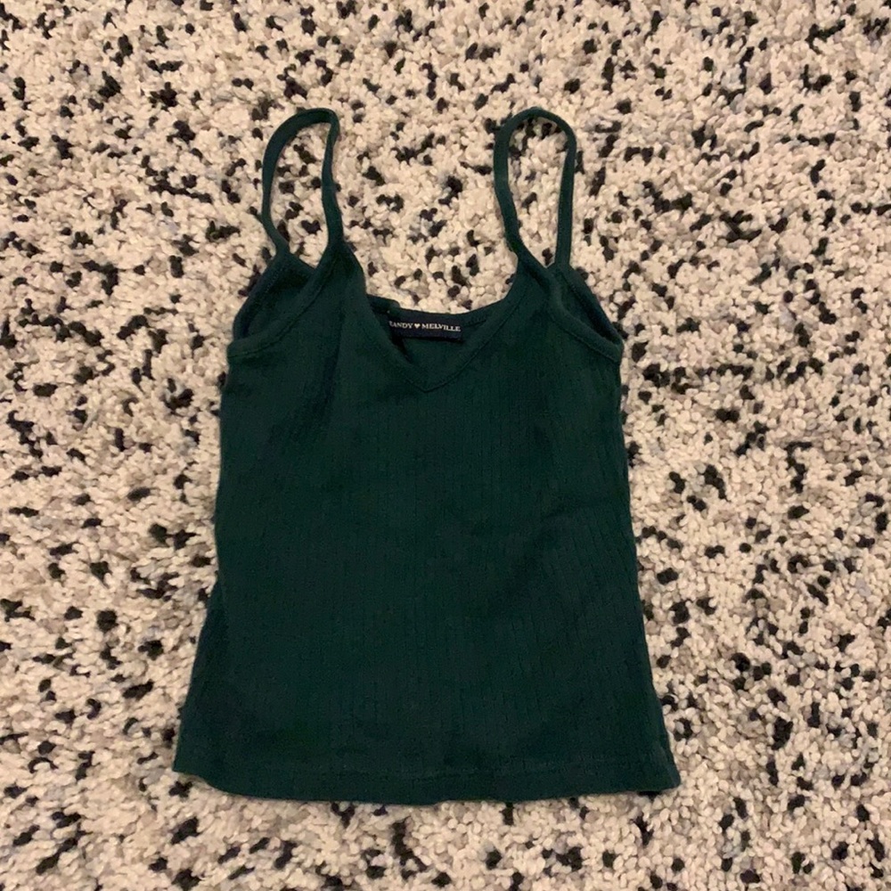 green ribbed spaghetti strap tank